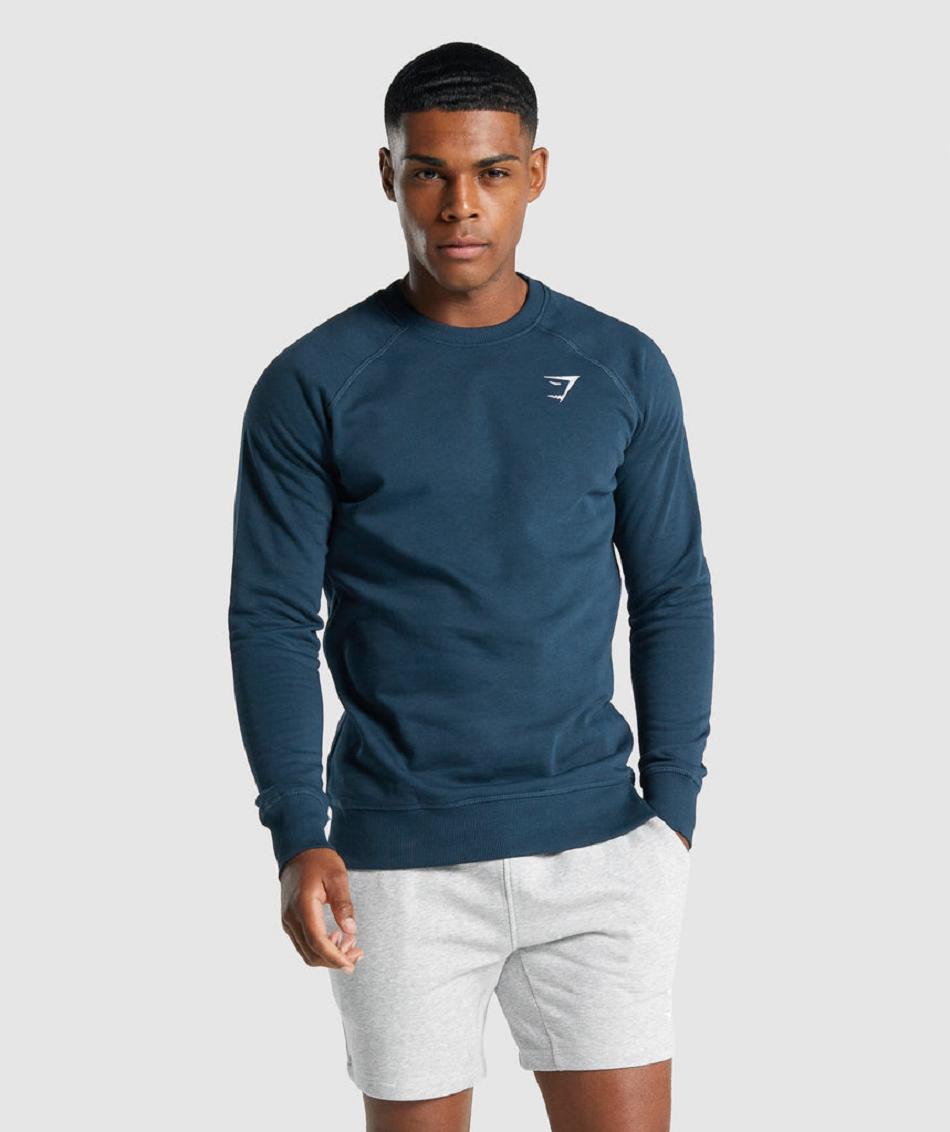 Correr Con Capucha Gymshark Crest Sweatshirt Hombre Azul Marino | CO 3662PJJ